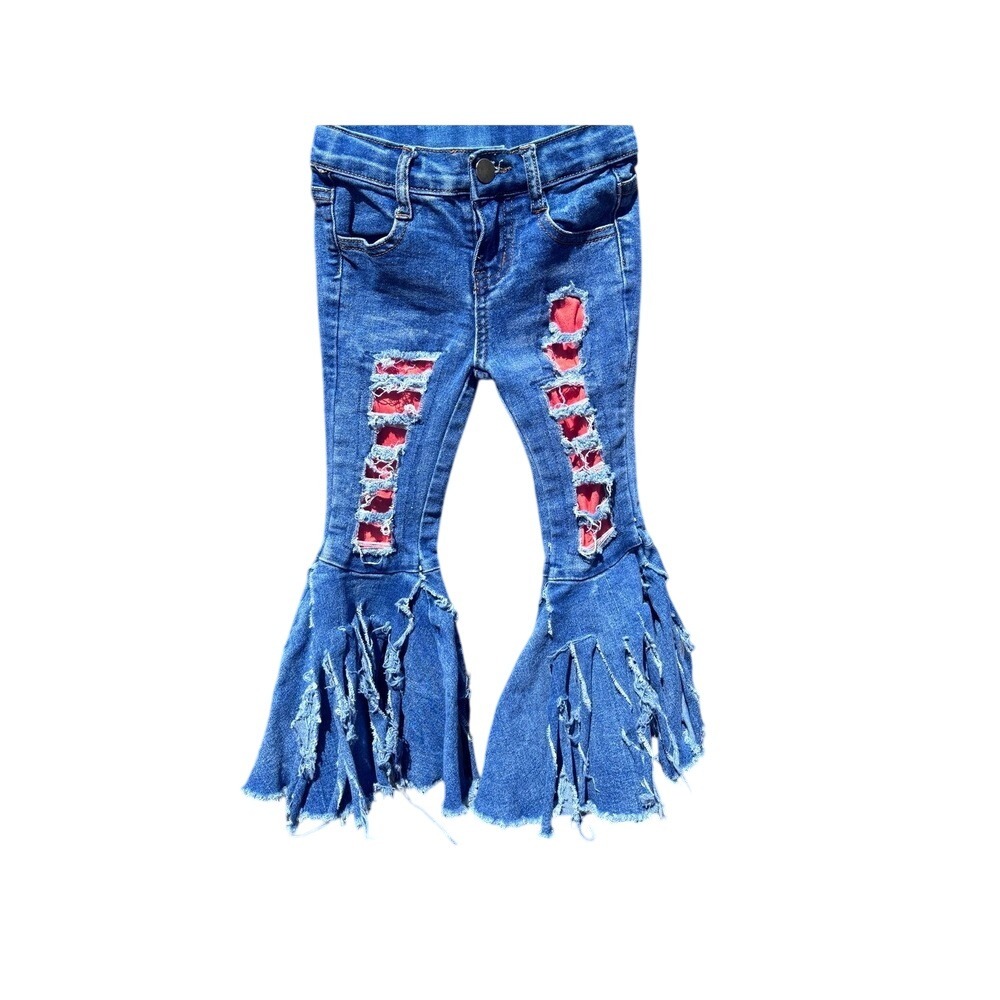 Western Jeans Kids Distressed Fringe Flare Girls Medium EXCELLENT CONDITION‎